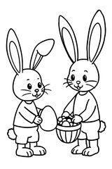 Obraz premium Bunnies engaged in Easter activities like painting eggs or hiding them for an egg hunt.