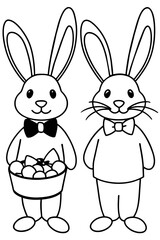 Bunnies wearing Easter accessories like bowties, bonnets, or holding baskets filled with eggs.