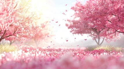 A vivid depiction of a cherry blossom canopy, illuminated by sunlight, with the design including a spacious area for inserting text, encapsulating the joyful essence of Cherry Blossom Festivals