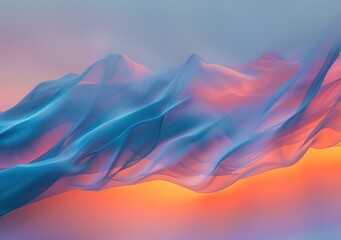 Obraz premium Blue orange soft light gradient abstract wall floor podium glass fabric cloth wave cure backgound.