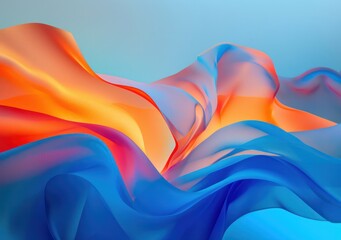 Blue orange soft light gradient abstract wall floor podium glass fabric cloth wave cure backgound.