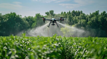 Drone Fumigating Agricultural Crops, With Advanced GPS System. Concept of Technology and Agriculture. Generative AI