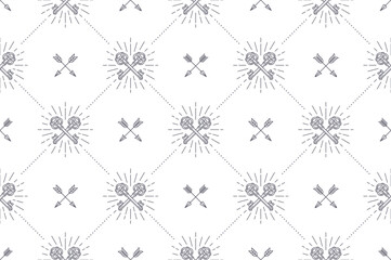 Seamless background with crossed vintage keys and arrows - pattern for wallpaper, wrapping paper, book flyleaf, envelope inside, etc. Vector illustration. - 768569864
