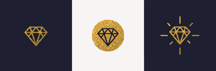 Set of diamond logo with glitter gold. Vector illustration.