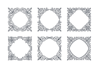 Set of flourishes calligraphic elegant ornamental frames. Vector illustration. Elements for logo or identity design.