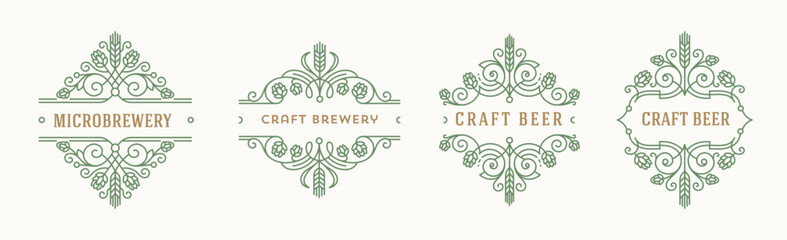 Set of beer labels and logo. Craft beer and microbrewery flourishes emblems. Vector illustration. - 768570073