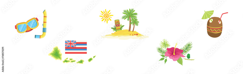 Aufkleber hawaiian object and item of beach resort vector set