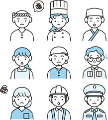 困る様々な職業の人々のイラスト