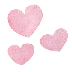 Watercolor illustration of cute pink cartoon hearts. For decorating cards and invitations