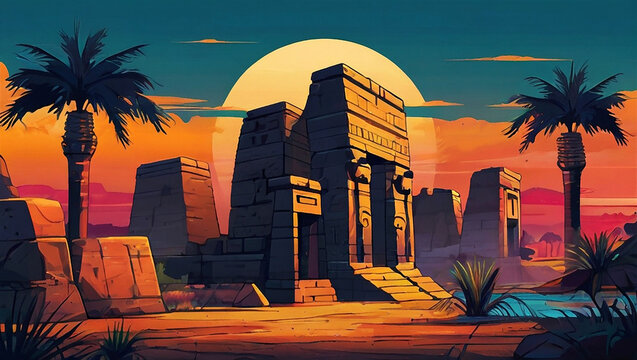 Temple ruins in an ancient egypt citys Illustration