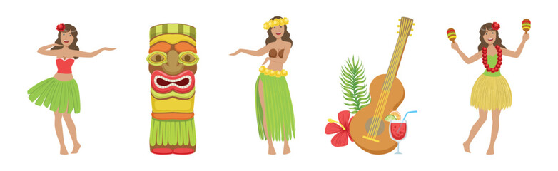 Hawaiian Object and Item of Beach Resort Vector Set © topvectors