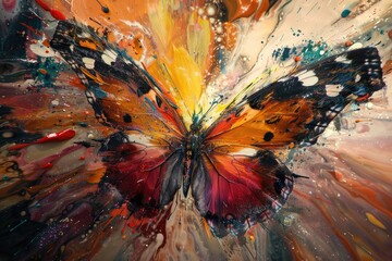 A conceptual artwork of a butterfly its wings a canvas for an explosion of abstract