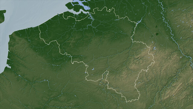 Belgium outlined. Pale elevation map