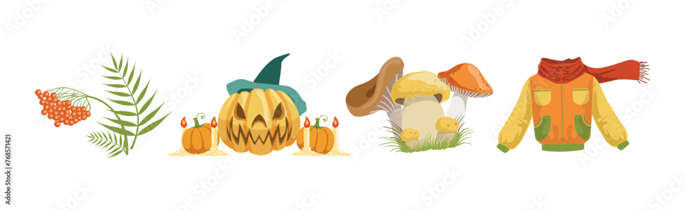 Aufkleber autumn season object and element colorful vector set
