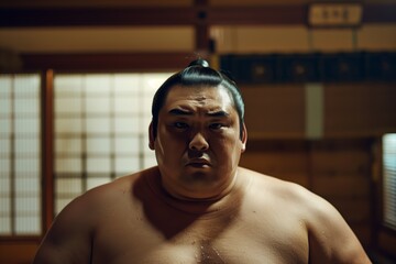 a sumo wrestler during a strict, focused training session
