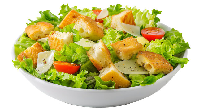 Homemade food, caesar salad on white background