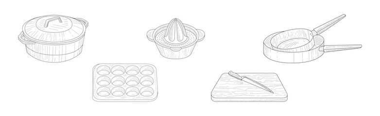 Kitchen Tool and Equipment Hand Drawn Linear Vector Set