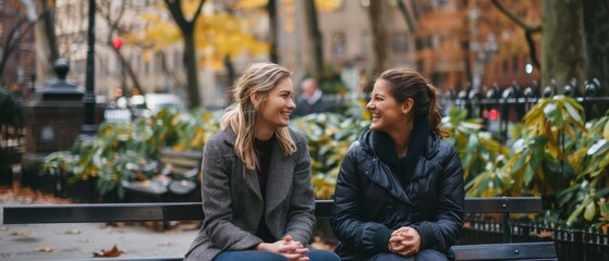 A conversation between two friends on a city bench.