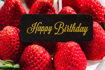 Happy birthday tag with strawberries Cake