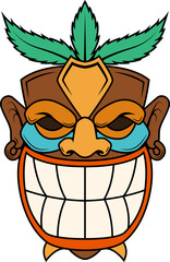 Tiki tribal wooden mask. Hawaiian traditional elements. Colored, wooden and black and white silhouette. Vector illustration - 768572832