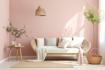 Cozy nook with rattan furniture and soft hues