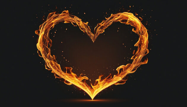 fire flame heart shape isolated on black background colorful background