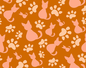 Set of seamless patterns and backgrounds with paw cat prints. Abstract vector illustration for pet shop websites and prints, social media posts, animal product design