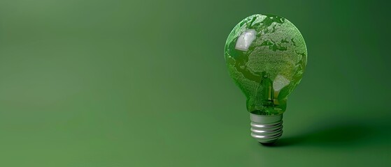 Green World Map On The Light Bulb With Green Background, Renewable Energy Environmental Protection, Renewable, Sustainable Energy Sources. Eco-Friendly. Renewable Energy.