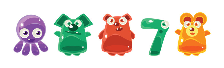 Funny Colorful Little Bubble Character and Cute Jelly Creature Vector Set