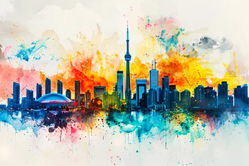 Fotobehang An abstract art colourful skyline of Toronto city in Canada. © abvbakarrr