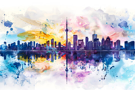 An abstract art colourful skyline of Toronto city in Canada.
