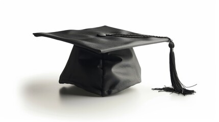 Graduation Cap with White Degree Isolated on Black Background.