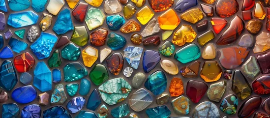 Fototapeten background of mosaic made of various gemstones © RMedia