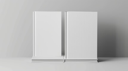 Blank book cover, white, front view.