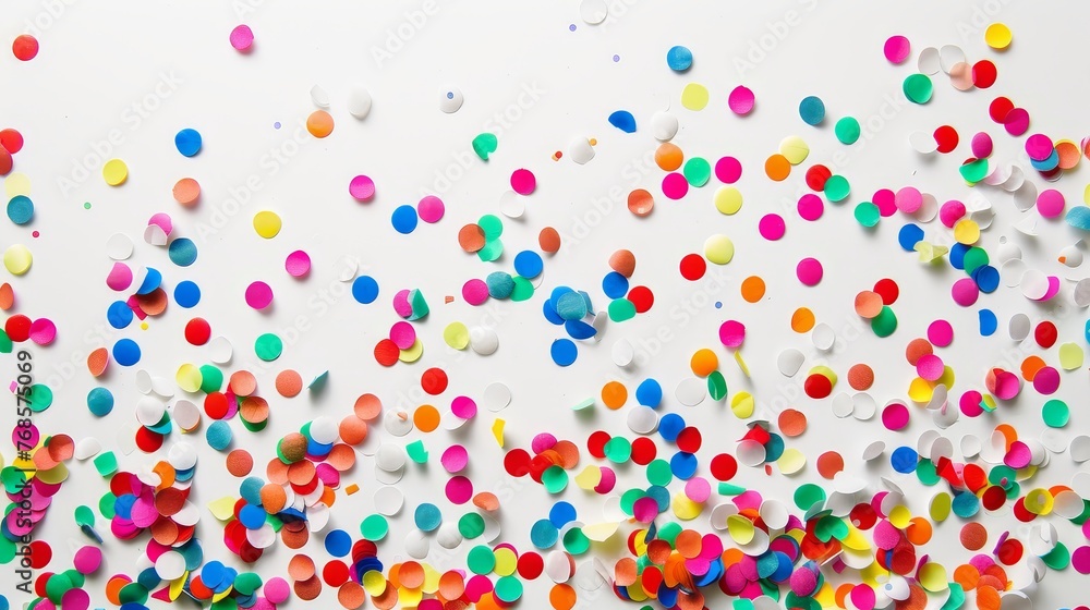 Poster a white background adorned with colorful confetti