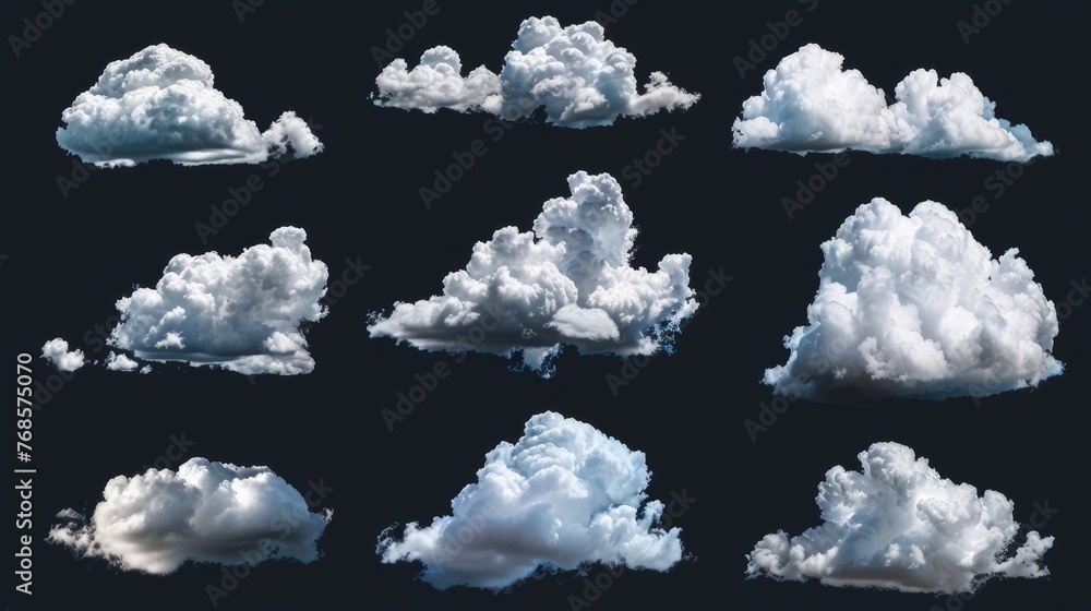 Aufkleber A set of isolated clouds over black. A design element.