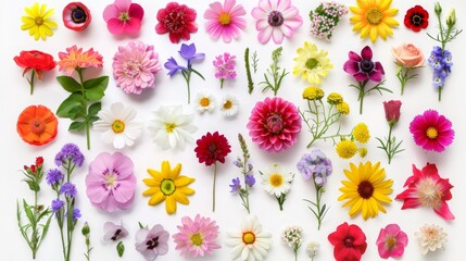 White background with a variety of flowers isolated on it