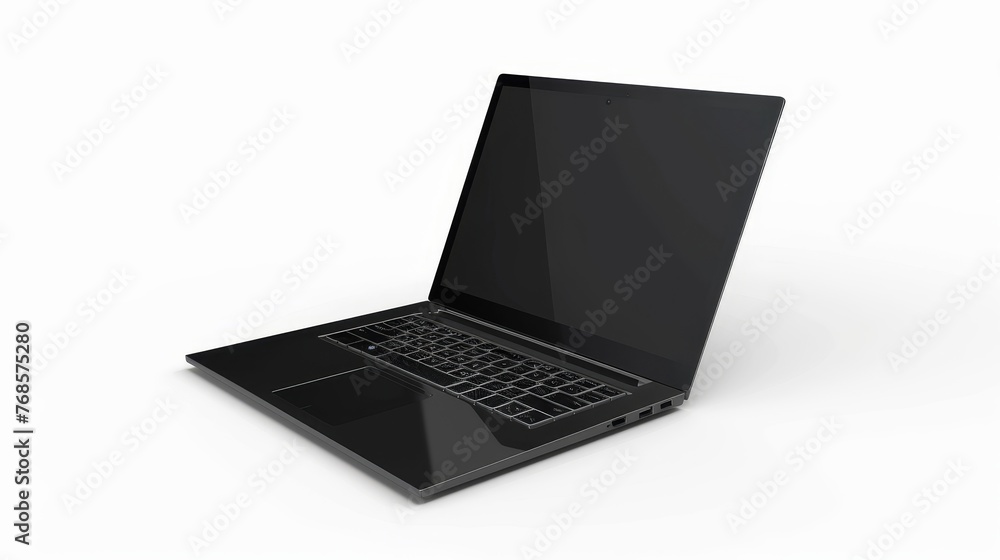 Aufkleber template for mockup of angled laptop with blank screen isolated on white background