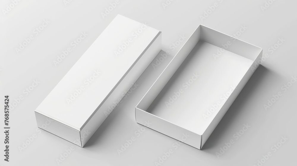 Poster An isolated free modern image of a white cardboard container box package template showing the top view in 3D.