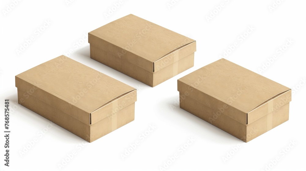 Aufkleber illustrations of three cardboard rectangular packaging boxes isolated on white.