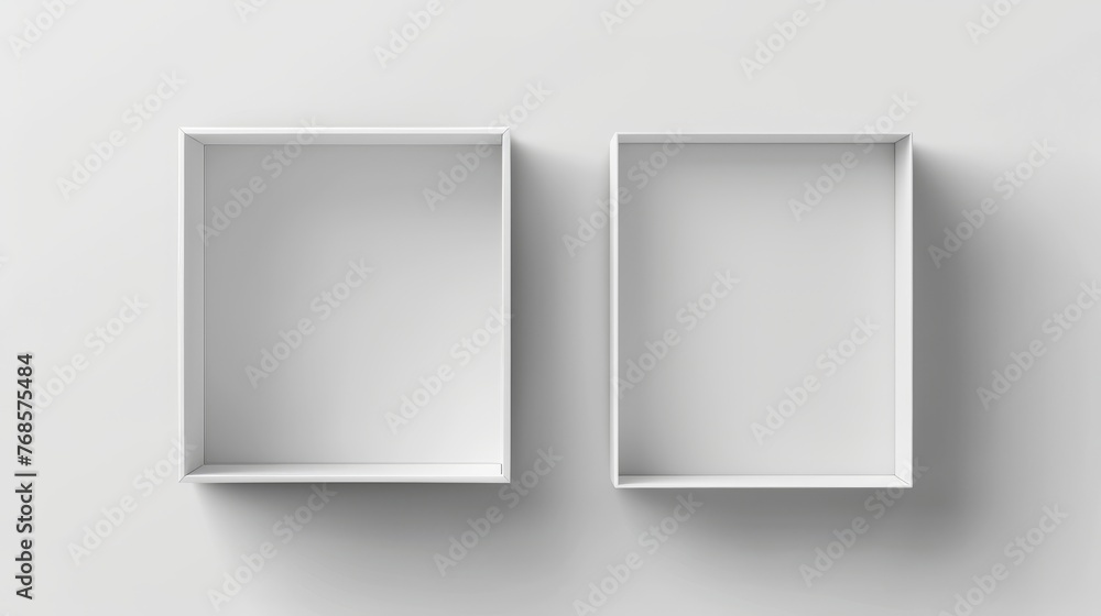 Poster The white box mock up modern 3D model is viewed from the top. A realistic blank open cardboard paper box mockup template is included.