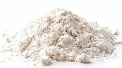On a white background, there is a pile of flour