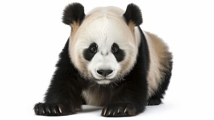 The giant panda (18 months) - Ailuropoda melanoleuca against a white backdrop