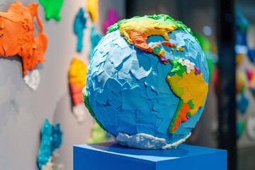 Naklejka premium plasticine globe on a display with various country colors