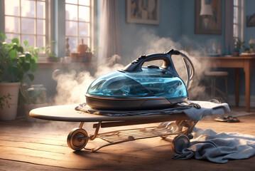 Hot iron on ironing board