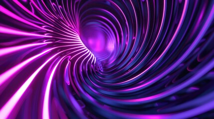 Abstract purple neon light vortex tunnel. Digital wallpaper or background