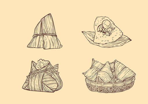 Hand drawn line dragon boat zongzi collection