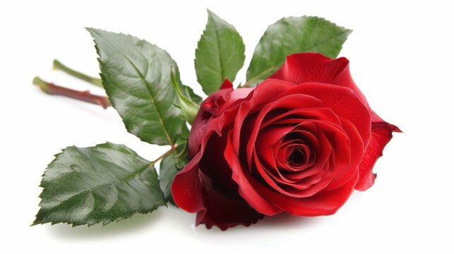On a white background, a red rose is isolated