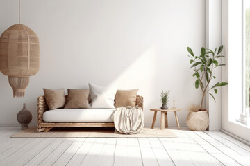 Minimalist chic living room with natural accent
