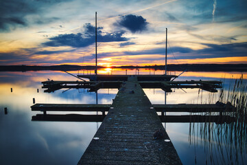 Sonnenuntergang am Rangsdorfer  See mit Steg und Segelboot - Sunset - Landscape - Beautiful -...